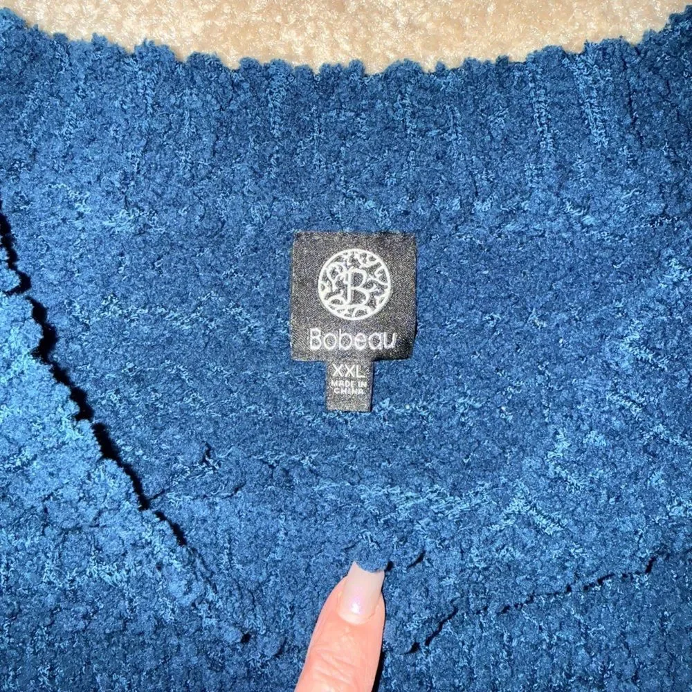 Bobeau Textured Teal Crew Neck Sweater